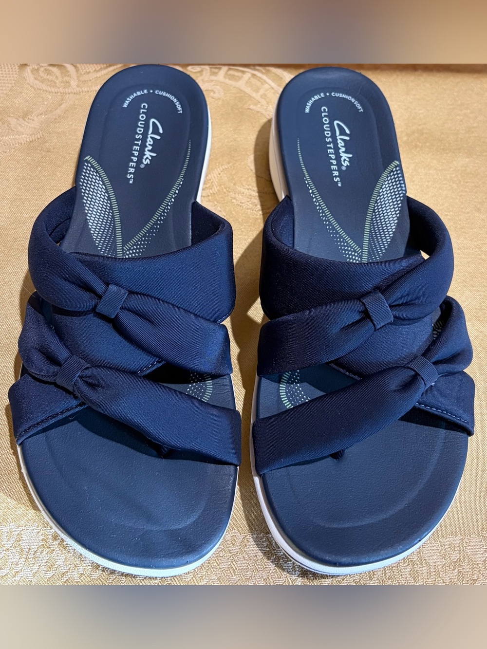 Clarks Navy Knot Slides, Size 8.5